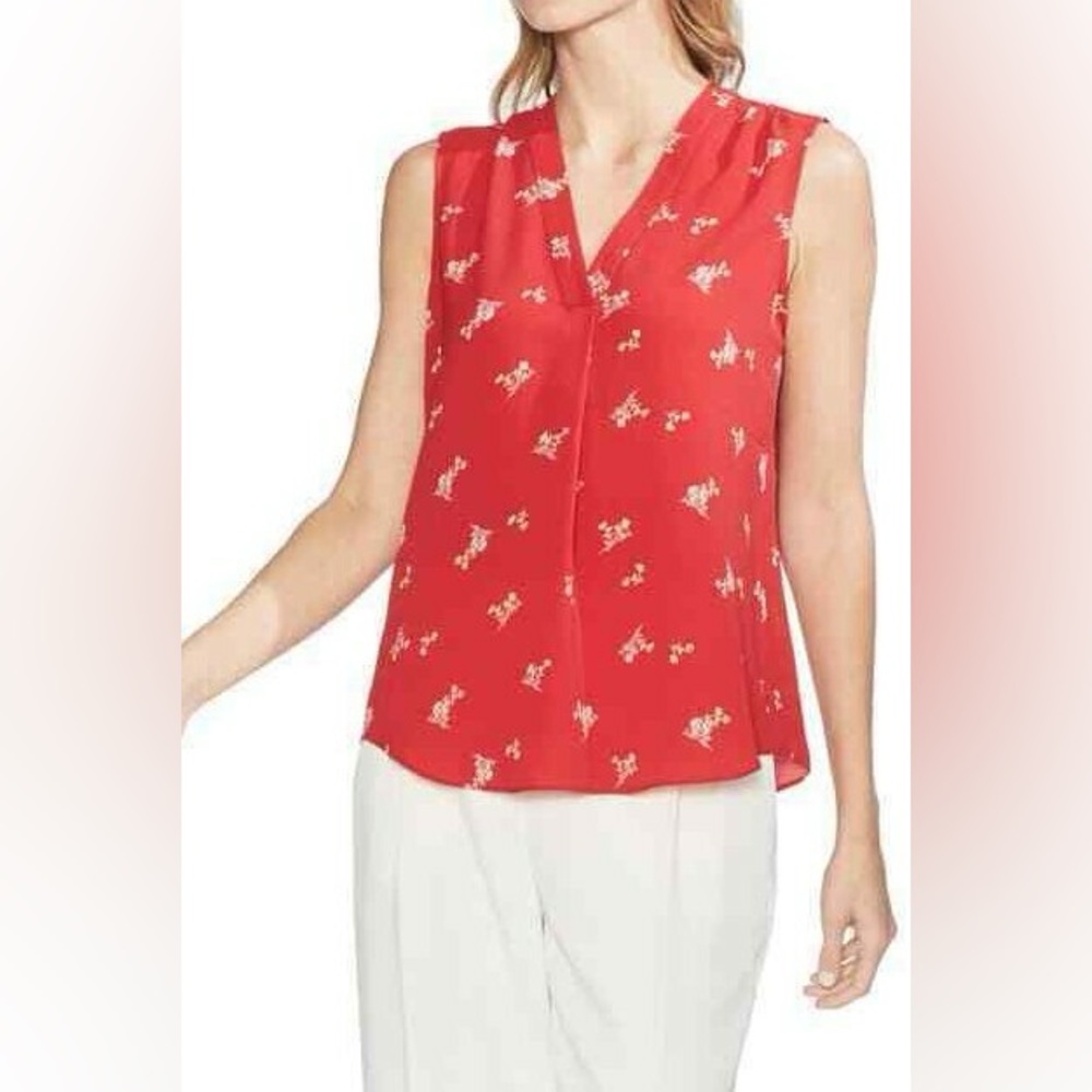 Vince Camuto Desert Bouquet Sleeveless Blouse Coral Suns Red